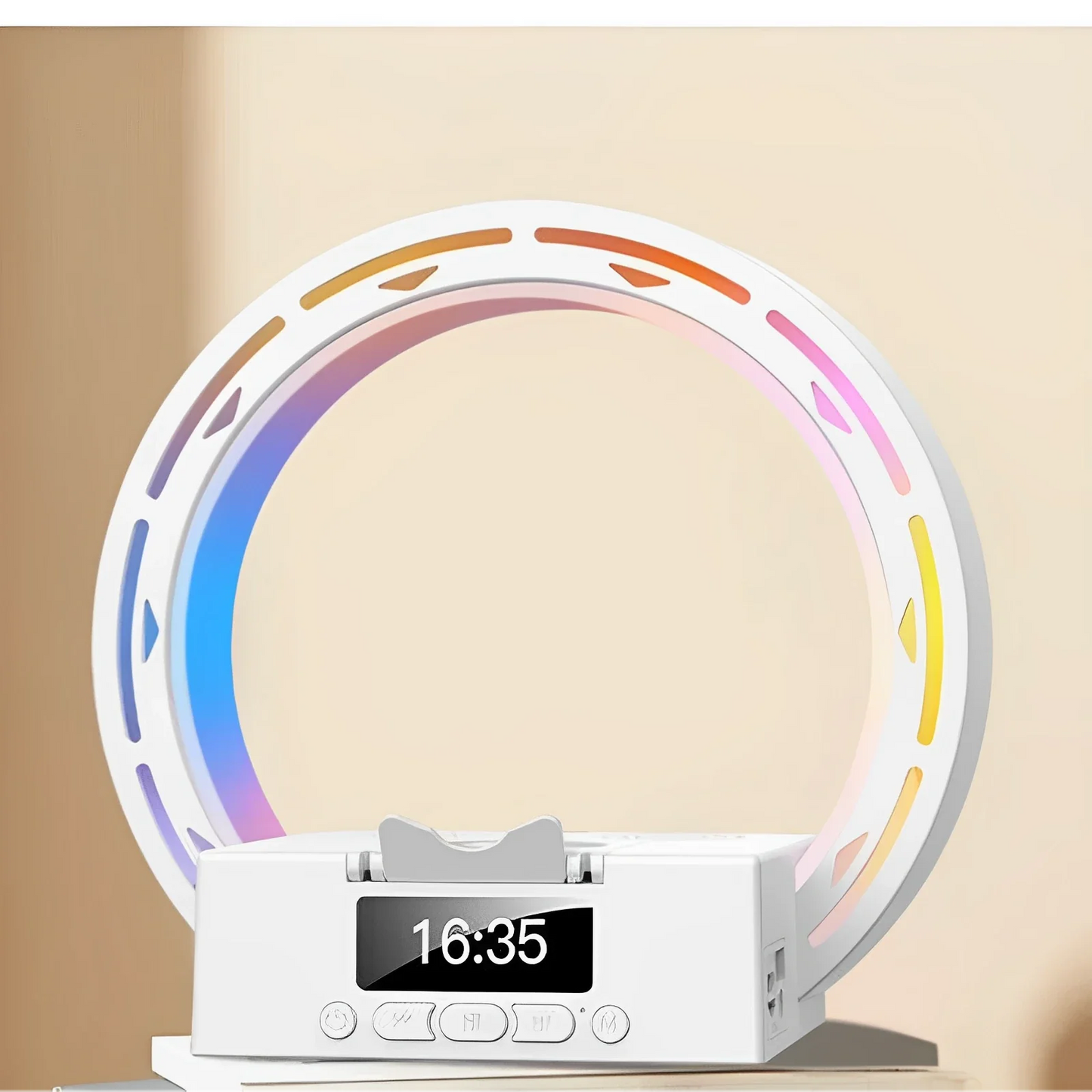 4-in-1 Bluetooth Speaker Alarm Clock with Night Light, Wireless Charger, for iPhone and Samsung