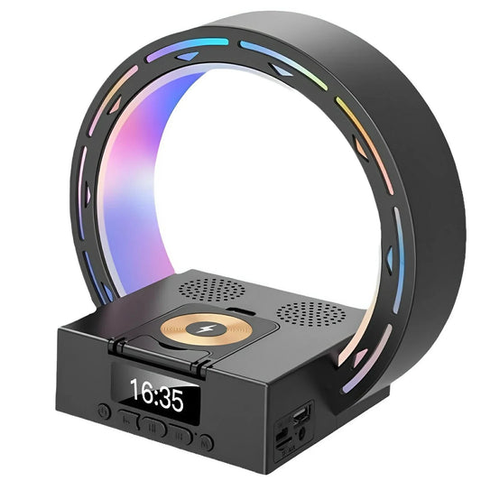 4-in-1 Bluetooth Speaker Alarm Clock with Night Light, Wireless Charger, for iPhone and Samsung