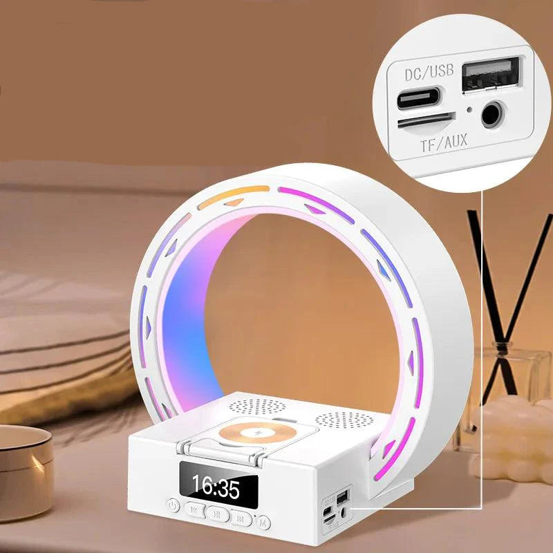 4-in-1 Bluetooth Speaker Alarm Clock with Night Light, Wireless Charger, for iPhone and Samsung