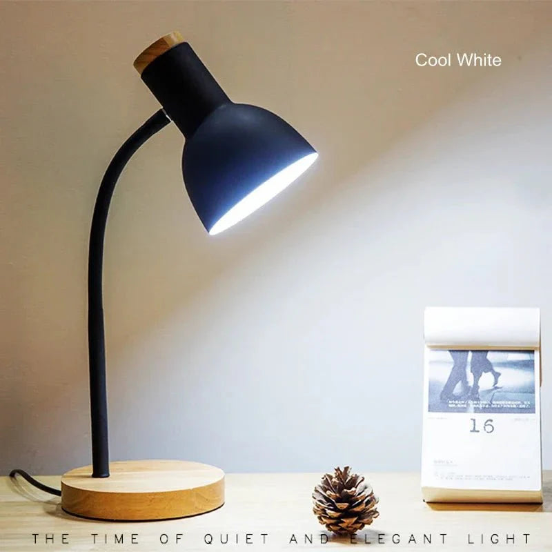 Stylish Nordic LED Desk Lamp with Elegant Wooden and Iron Design