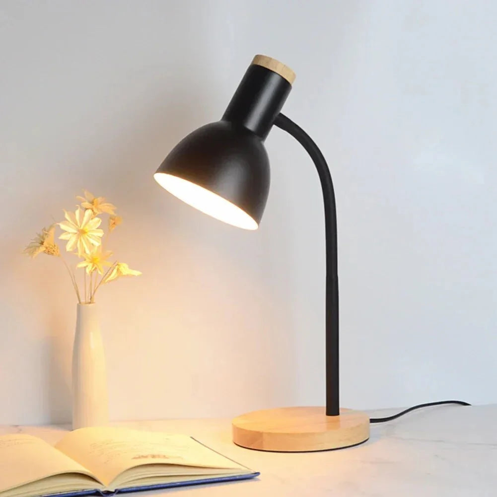 Stylish Nordic LED Desk Lamp with Elegant Wooden and Iron Design