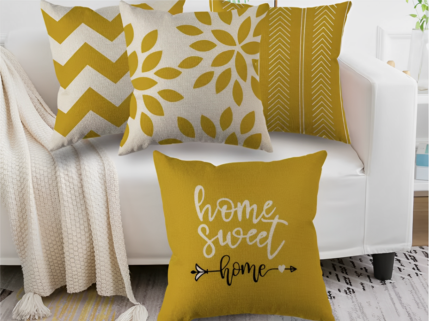 Elegant "Home Sweet Home" Linen Square Cushion Covers