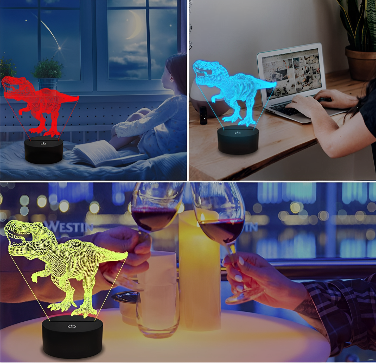 3D T-Rex Dinosaur Night Light Set – Remote Control, 16 Colour Options